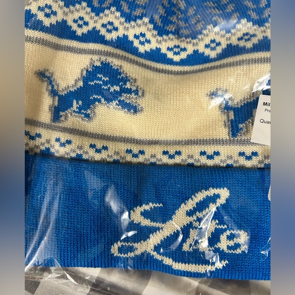 NFL Detroit Lions Knit Pom Beanie - Blue & Cream - Picture 3 of 5